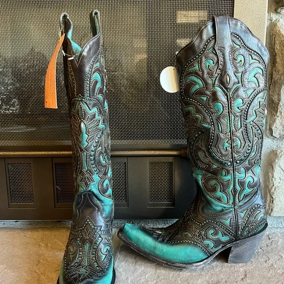 Corral Turquoise and Brown  Floral Boots7.5M - Picture 5 of 10